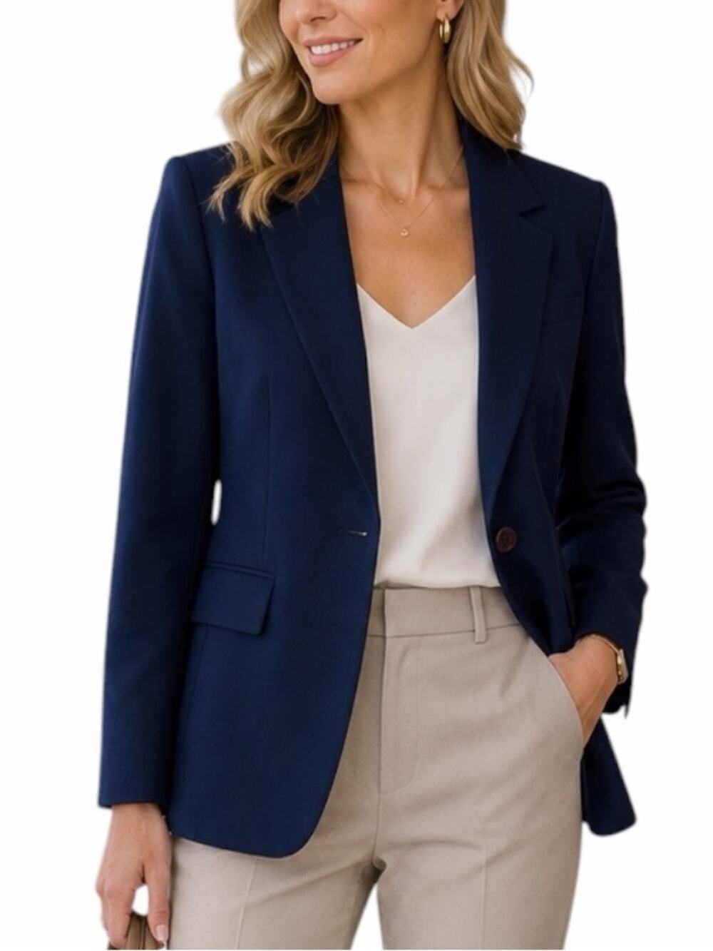 Pendleton Vintage Wool Blazer Size 8P Single Button Tailored Navy Blue USA Made